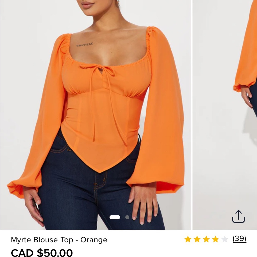 Fashion Nova Myrte Blouse Top - Orange - Size L - NWT
